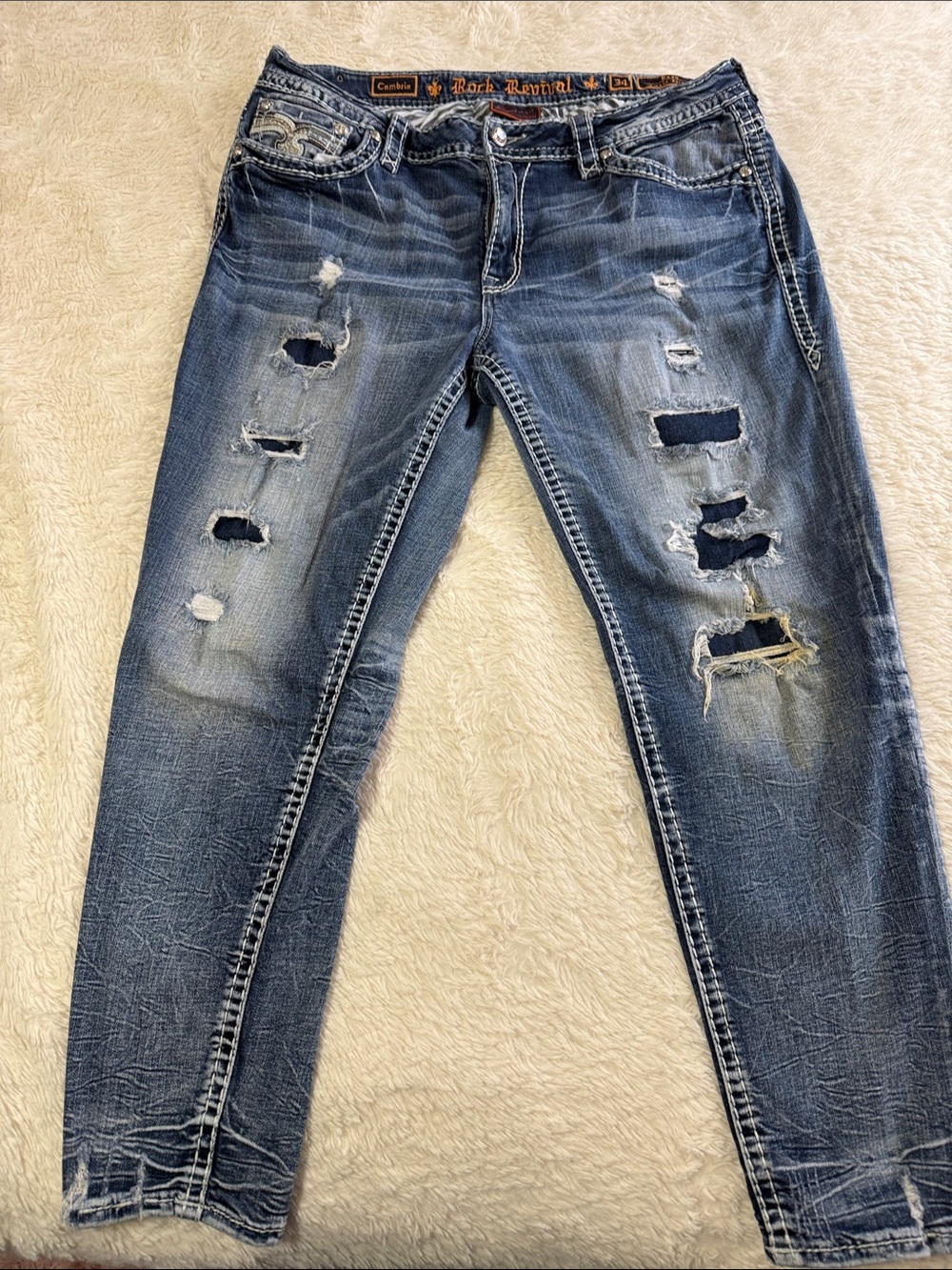 Rock Revival Women's Washed Blue Distressed Skinny Jeans